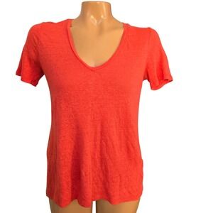 Banana Republic Orange 100% Linen V Neck Short Sleeve The Signature Tee X Small‎